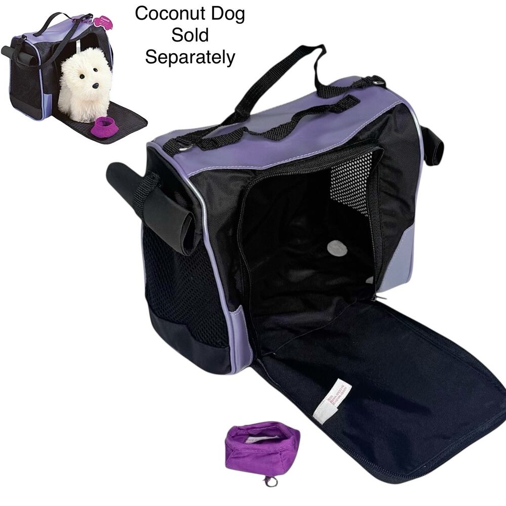 American Girl Coconut Travel Carrier Pet Dog Tote Carry Zip Bag Water Food Bowl